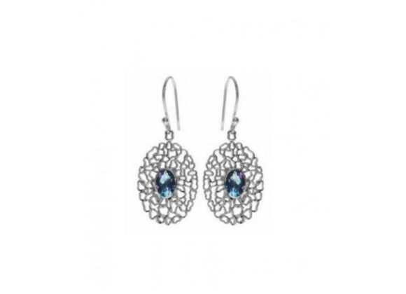 Elaborate wire-work 925 Silver Earrings with faceted mystic topaz