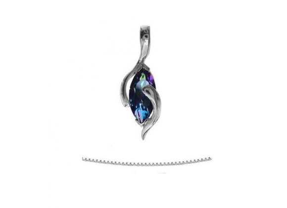 925 Silver swirl Pendant with marquise Mystic Topaz