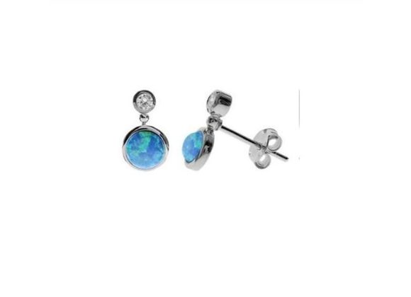 925 Silver Blue Opalique & CZ Stud Earrings