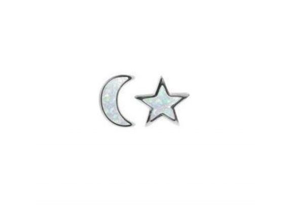 925 Silver & Opalique Moon & Star Stud Earrings
