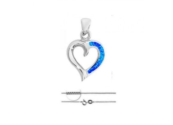 925 Silver & Opalique small open Heart Pendant & Chain