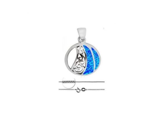 925 Silver & Opalique Round Pendant and Chain