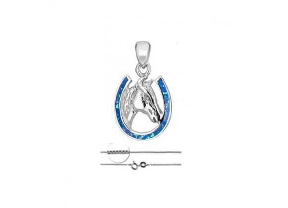 925 Silver & Opalique Horseshoe Pendant and Chain