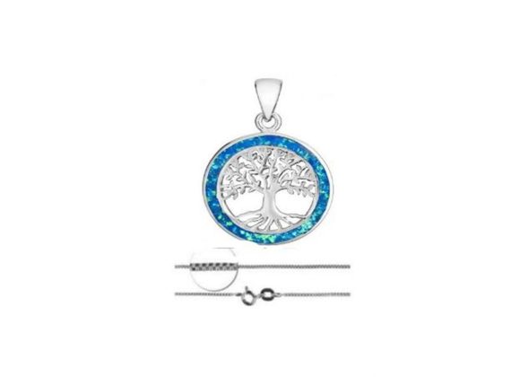 925 Silver & Opalique Round Tree of Life Pendant & Chain