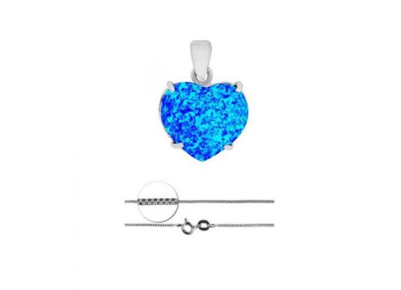 925 Silver & Opalique Heart Pendant & Chain