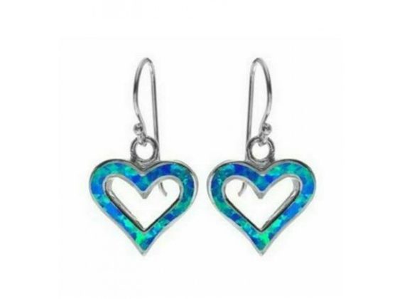 Silver & Blue Opalique Heart Drop Earrings