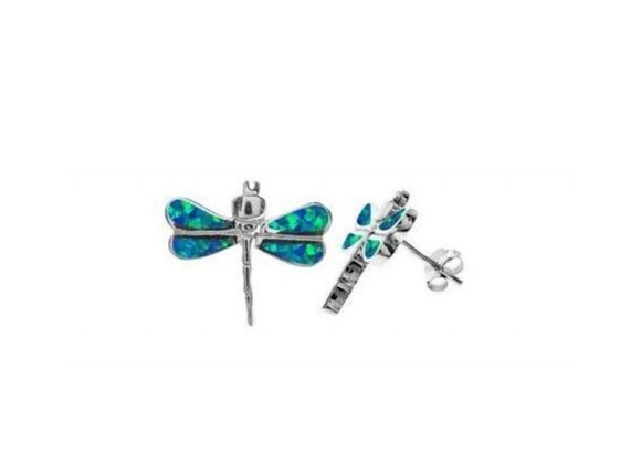 925 Silver & Blue Opalique Dragonfly Stud Earrings