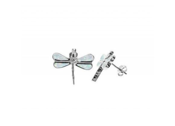 925 Silver & White Opalique Dragonfly Stud Earrings
