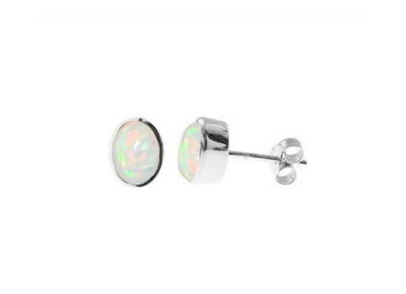 925 Silver White Opalique Oval stud Earrings