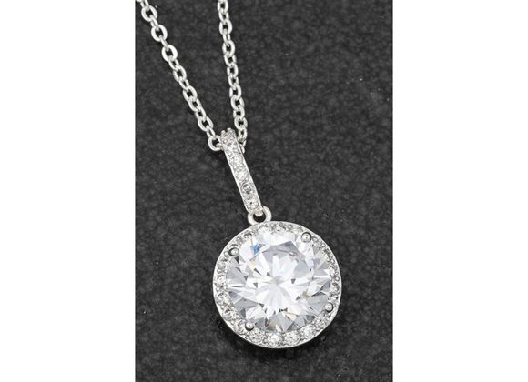 Solitaire Silver Plated Cubic Zirconia Necklace by Equilibrium