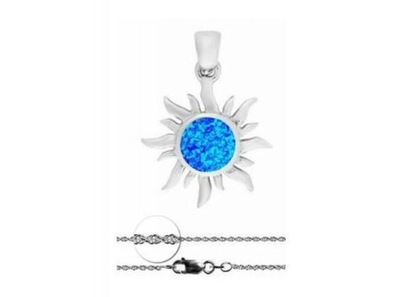 925 Silver & Opalique Sunburst Pendant & Chain