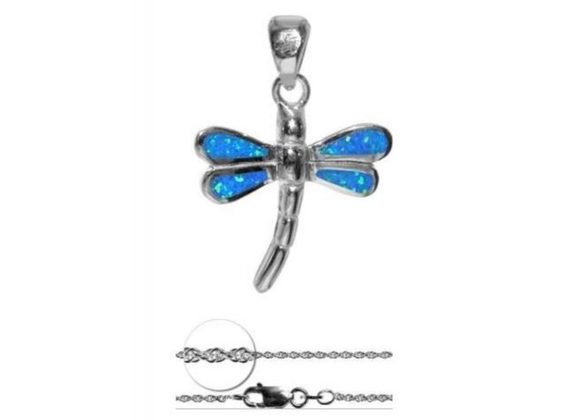925 Silver & Opalique Dragonfly Pendant and Chain