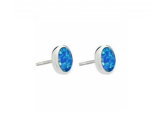 925 Silver Small Blue Opalique Round Stud Earrings