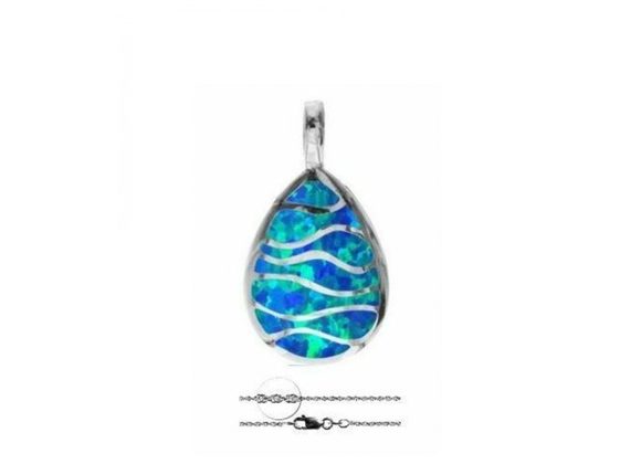 925 Silver & Opalique Teardrop Pendant and Chain