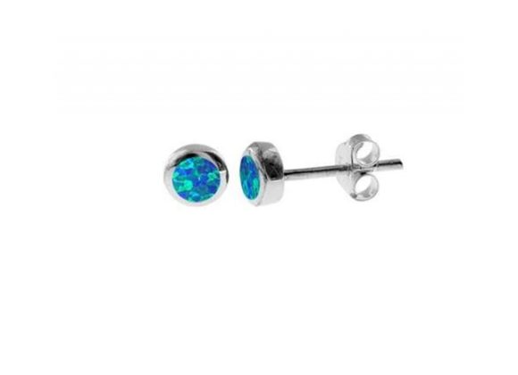 925 Silver Dainty Blue Opalique Round Stud Earrings