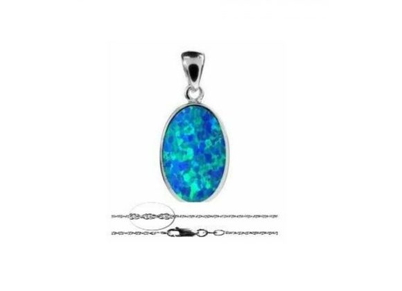 925 Silver & Opalique Oval Pendant and Chain