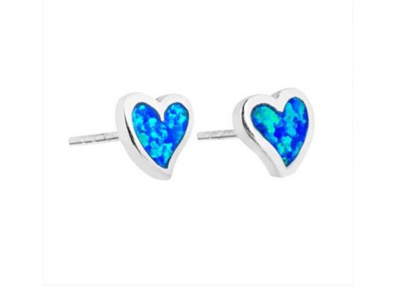 925 Silver & Blue Opalique Heart Stud Earrings