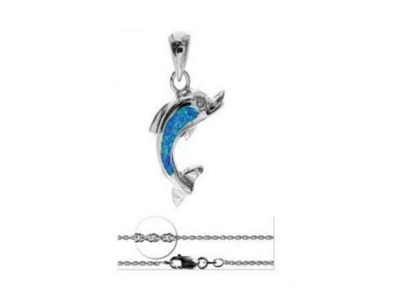 925 Silver & Opalique Dolphin Pendant and Chain