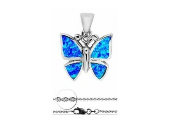 925 Silver Opalique Butterfly Pendant & Chain