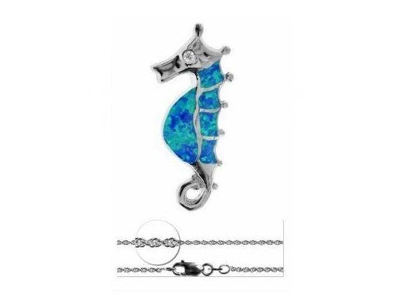 925 Silver & Opalique Seahorse Pendant and Chain