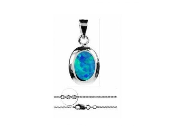 925 Silver & Opalique Small Oval Pendant and Chain