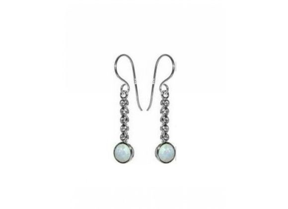 Round White Opalique Stone with 5 Round CZ Earrings