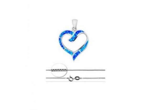 Large 925 Silver & Opalique Heart Pendant and Chain