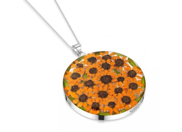 Large round Silver Necklace - Sunflower