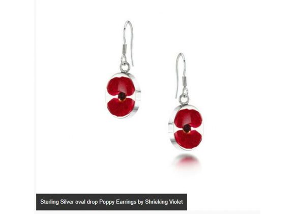 Sterling Silver oval drop Poppy Earrings by Shrieking Violet