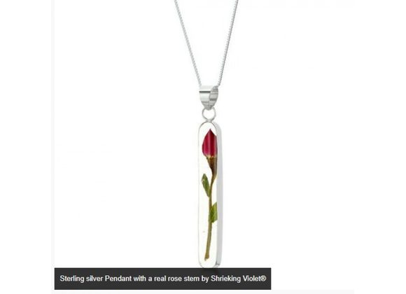 Sterling silver Pendant with a real rose stem by Shrieking Violet®