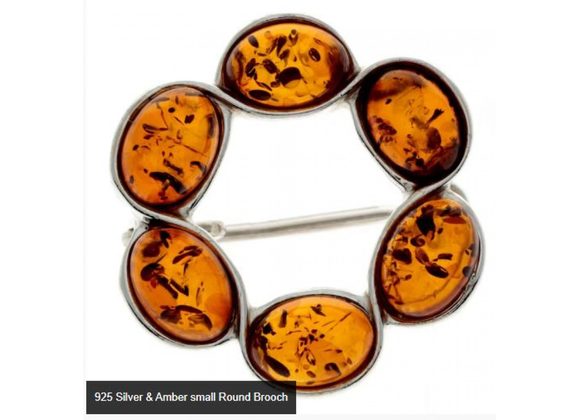 925 Silver & Amber small Round Brooch
