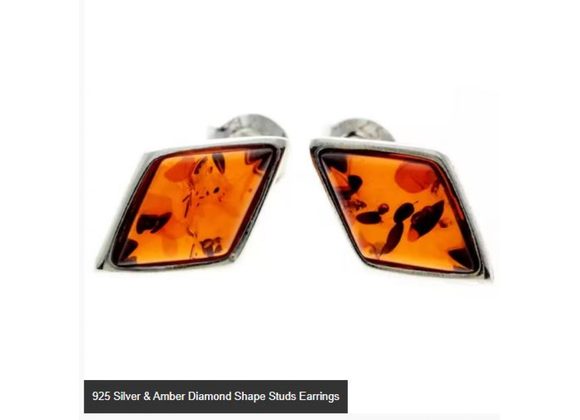 925 Silver & Amber Diamond Shape Studs Earrings