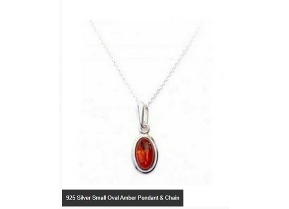 925 Silver Small Oval Amber Pendant & Chain
