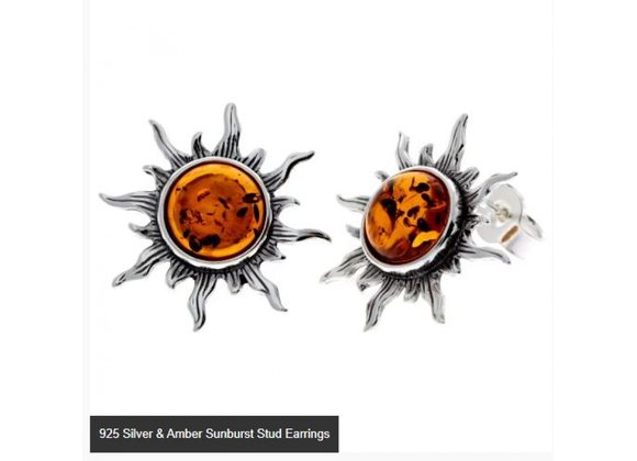 925 Silver & Amber Sunburst Stud Earrings