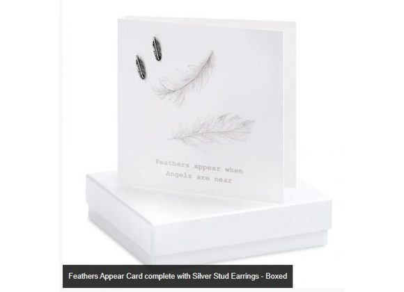 Feathers Appear Card complete with Silver Stud Earrings - Boxed