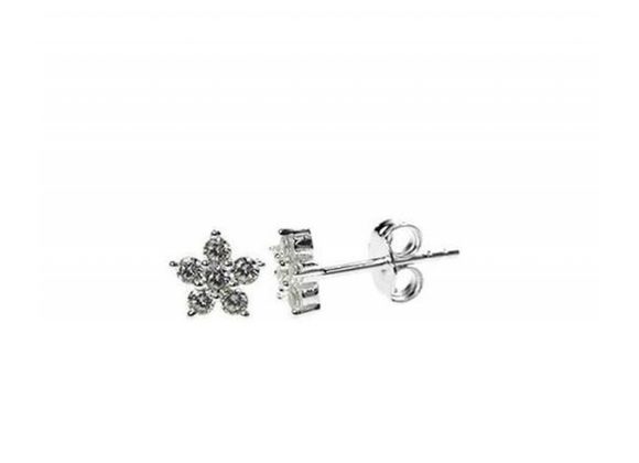 925 Silver Cubic Zirconia Flower design stud Earrings