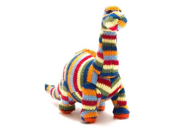 Striped Multi Colour - Diplodocus Knitted Dinosaur Rattle