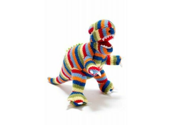 T Rex Rainbow Stripe Dinosaur Knitted Toy 