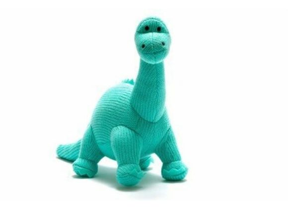 Ice Blue Diplodocus Knitted Dinosaur Toy