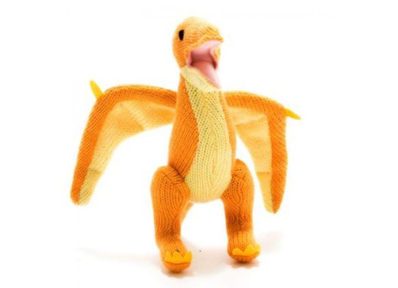 Pterodactyl Knitted Dinosaur Rattle Yellow