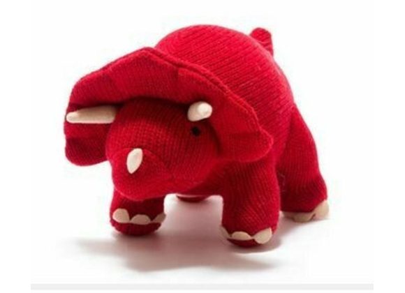 Triceratops Dinosaur Knitted Soft Toy Red