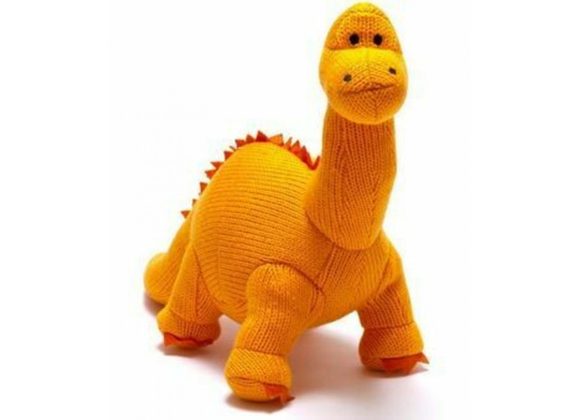 Orange Diplodocus Knitted Dinosaur Soft Toy