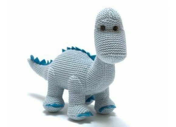 Pastel Blue Diplodocus Knitted Rattle.
