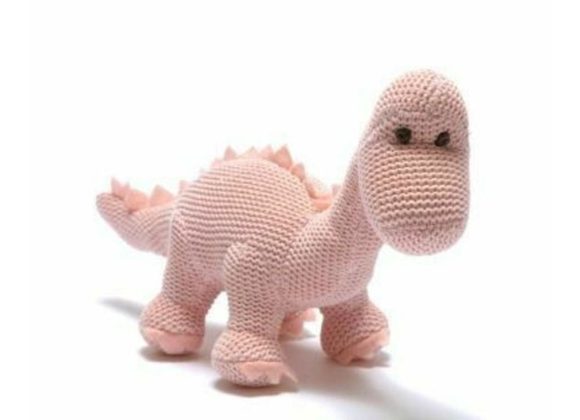 Pastel Pink Diplodocus Knitted Rattle