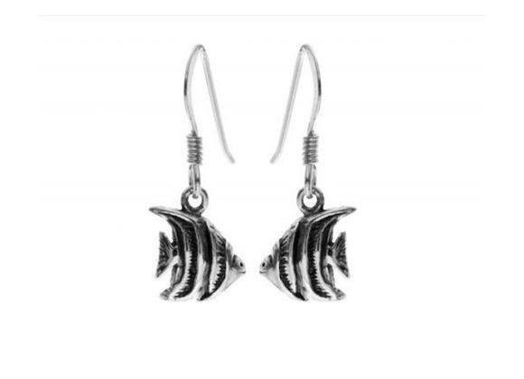 925 Silver oxidised Angel Fish drop Earrings