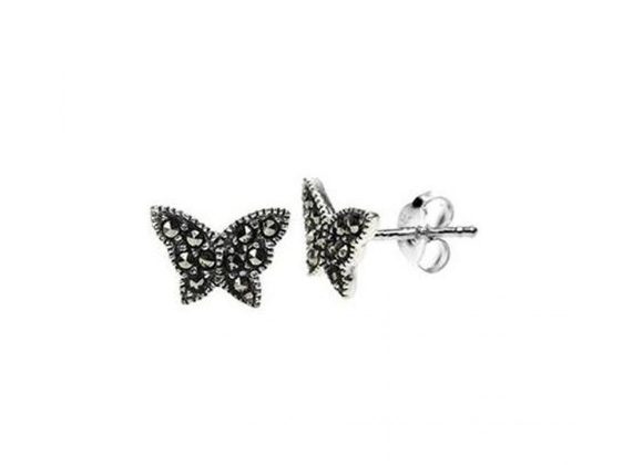 925 Silver & Marcasite Butterfly Stud Earrings