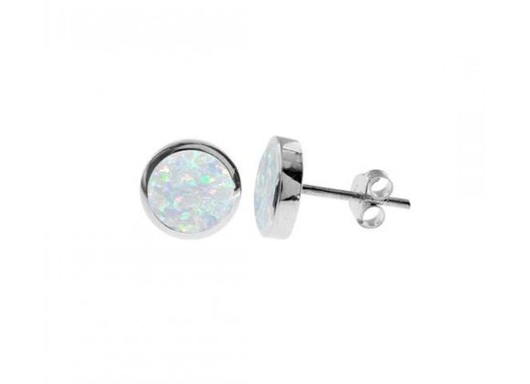 925 Silver & round White Opalique Stud earrings