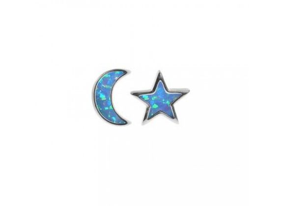  925 Silver & blue Opalique Moon & Star Stud Earrings