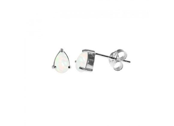 925 Silver & White Opalique Teardrop Stud Earrings.