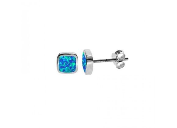 925 Silver & Blue Opalique Squircle Stud Earrings